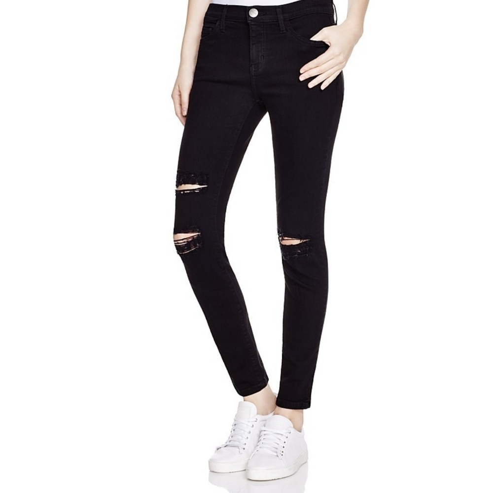 Current/Elliott The Stiletto Jet Black Destroy Denim Skinny Jeans